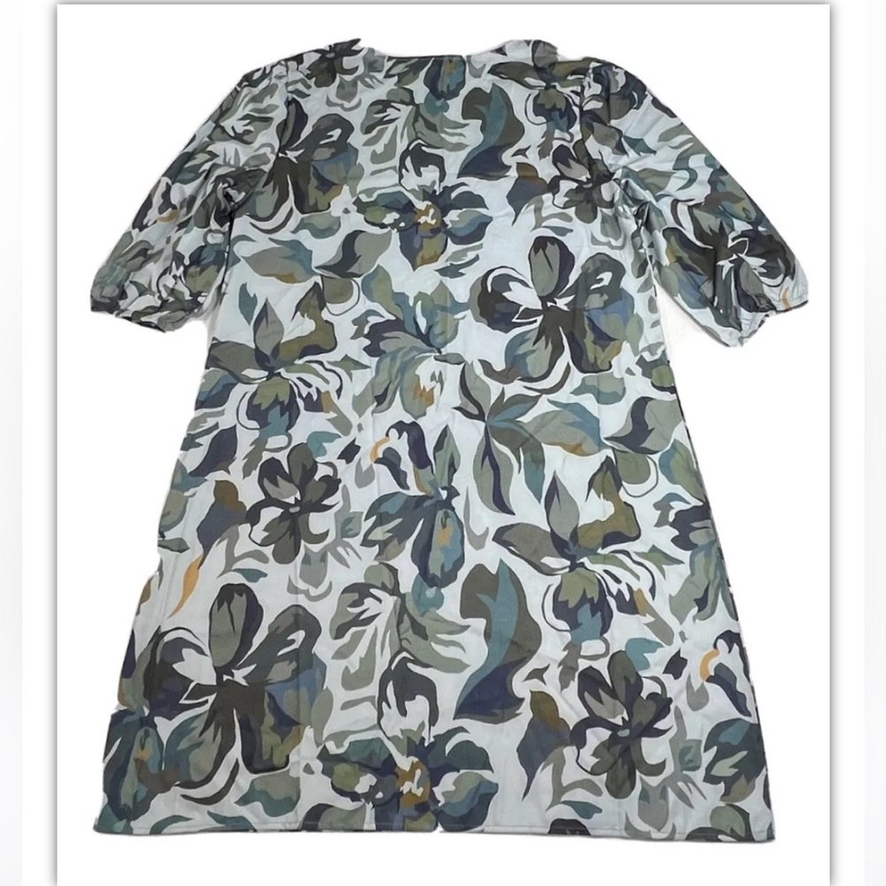 Made With Love Women’s Size Large Tunic Midi Dress Blue Floral Boho 3/4 Sleeve - Picture 3 of 15